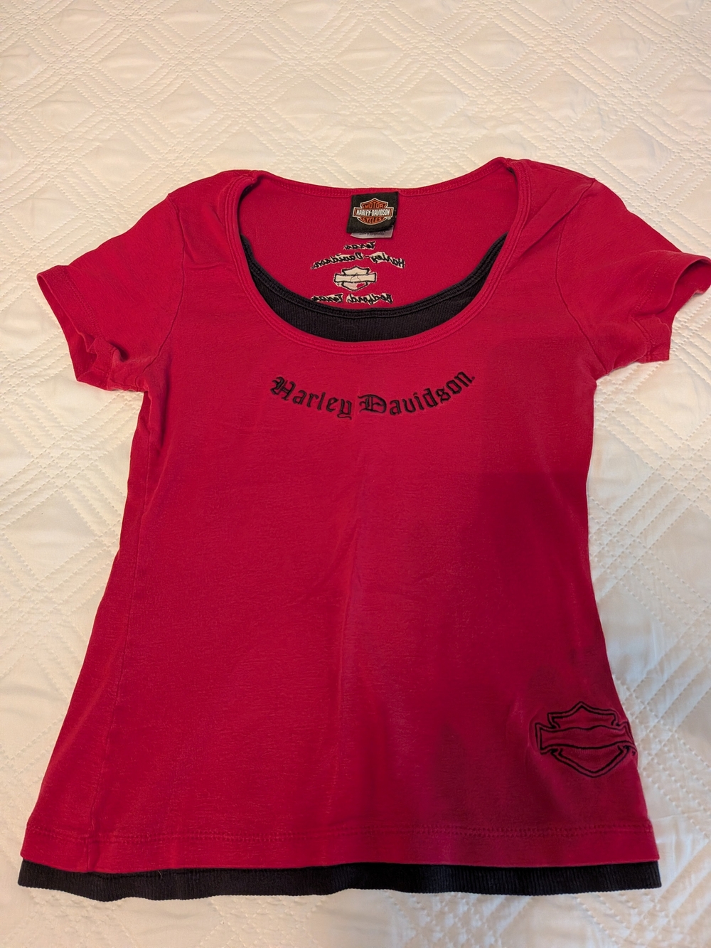 Harley-Davidson Women's Red Layered Scoop Neck Tee